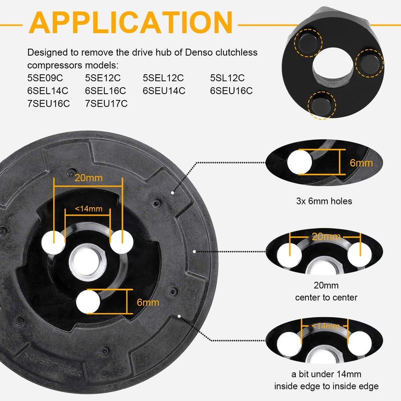 Deargooday A/C Compressor Clutch Hub Remover Tool No Impact Wrench Needed for Drive Hub of Denso Clutchless Compressors 5SE09C 5SE12C 5SEL12C 5SL12C 6SEL14C 6SEL16C 6SEU14C 6SEU16C 7SEU16C 7SEU17C - Image 2